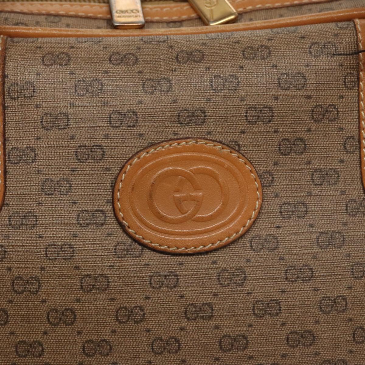 GUCCI Micro GG Supreme Hand Bag PVC Leather Beige Gold Auth ep6917