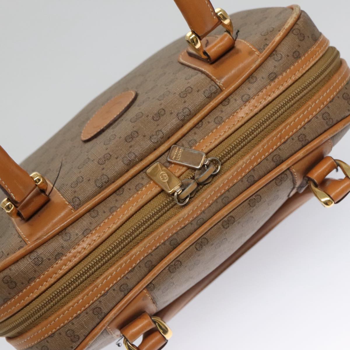 GUCCI Micro GG Supreme Hand Bag PVC Leather Beige Gold Auth ep6917