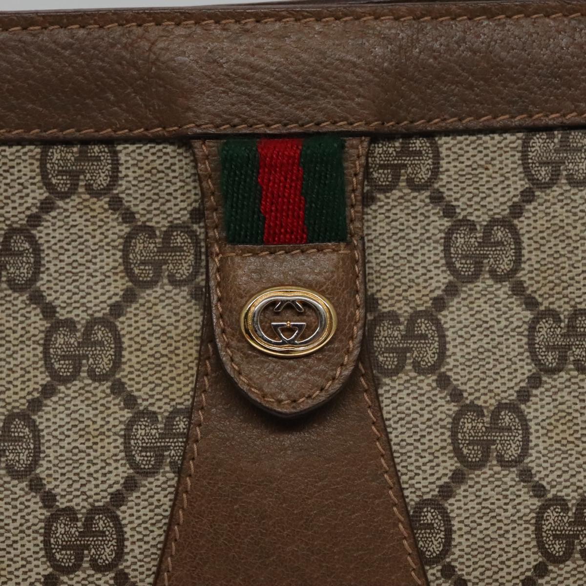 GUCCI GG Supreme Web Sherry Line Clutch Bag PVC Beige Red 89 01 033 Auth ep6982