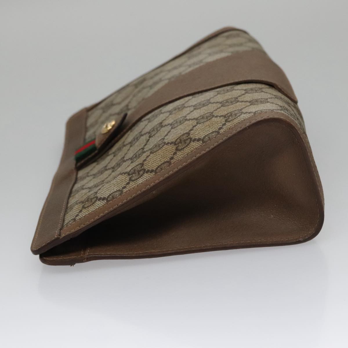 GUCCI GG Supreme Web Sherry Line Clutch Bag PVC Beige Red 89 01 033 Auth ep6982