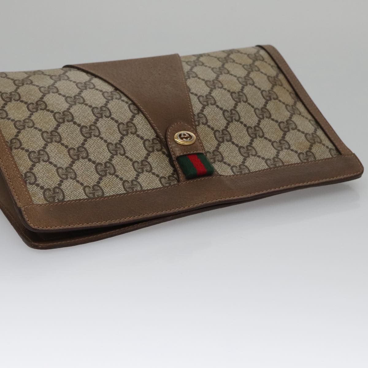GUCCI GG Supreme Web Sherry Line Clutch Bag PVC Beige Red 89 01 033 Auth ep6982