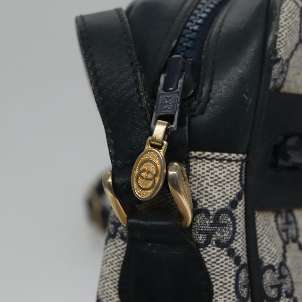 GUCCI GG Supreme Sherry Line Shoulder Bag PVC Leather Navy Red Auth ep7021