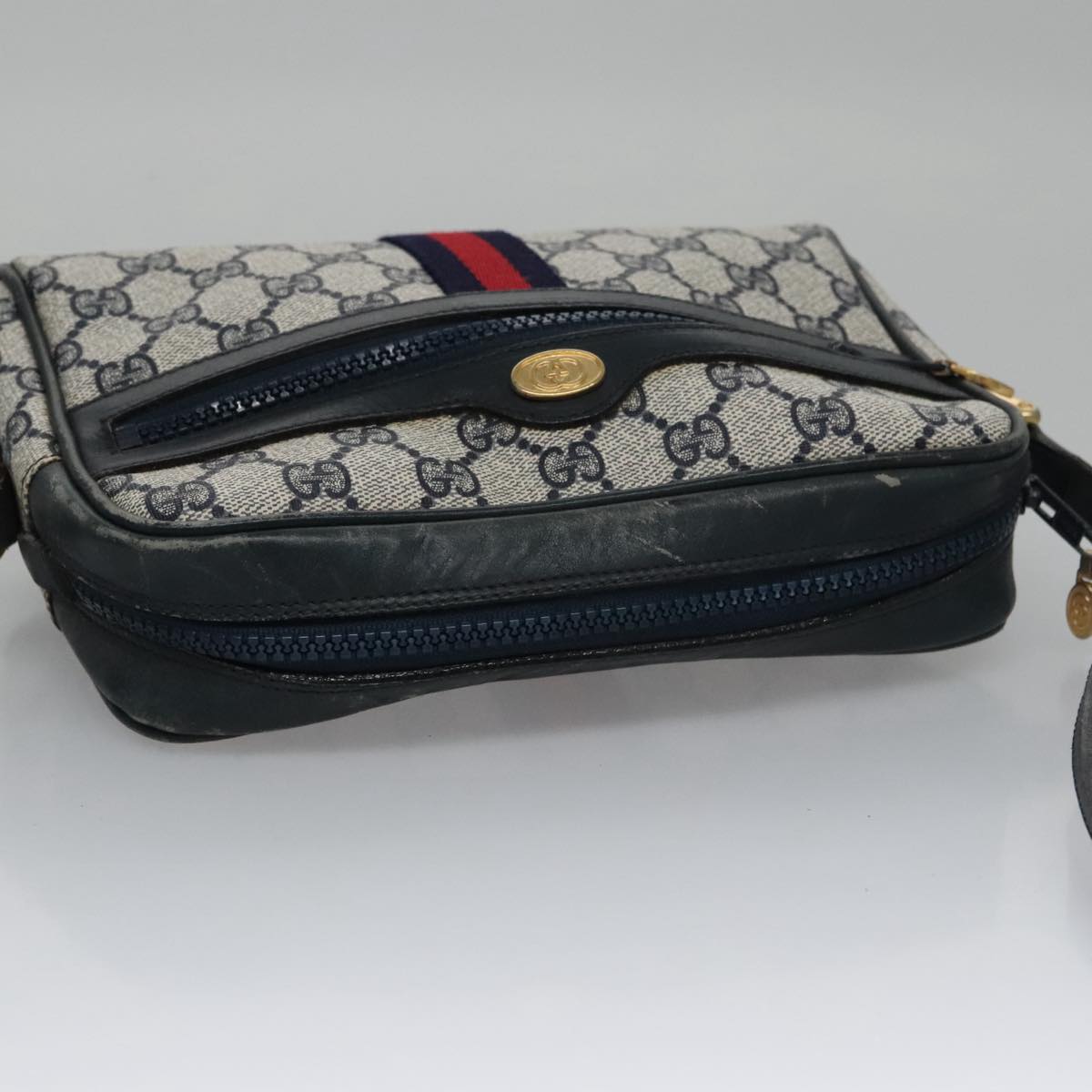 GUCCI GG Supreme Sherry Line Shoulder Bag PVC Leather Navy Red Auth ep7021