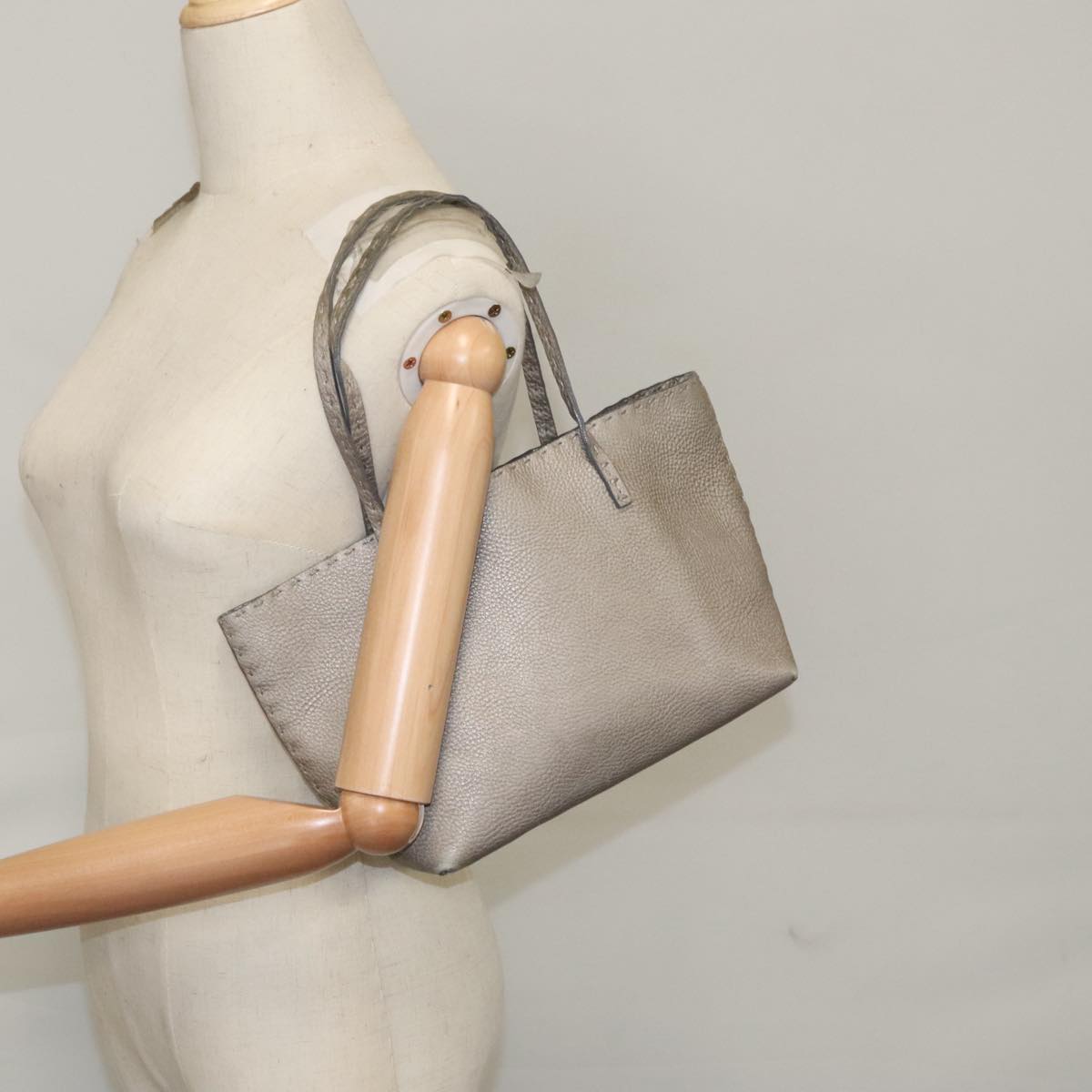 FENDI Celeria Hand Bag Leather Silver Auth ep7070