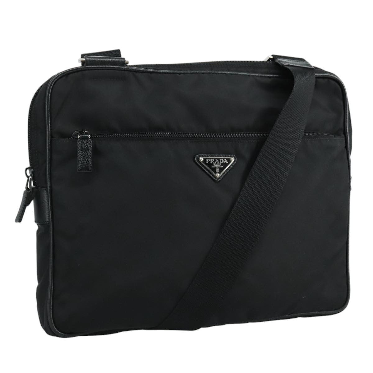 PRADA Shoulder Bag Nylon Black Silver Auth ep7117