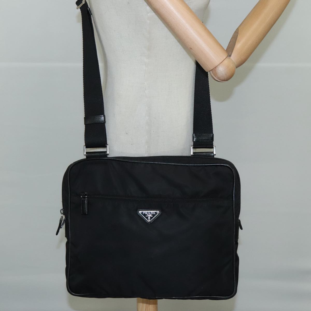 PRADA Shoulder Bag Nylon Black Silver Auth ep7117