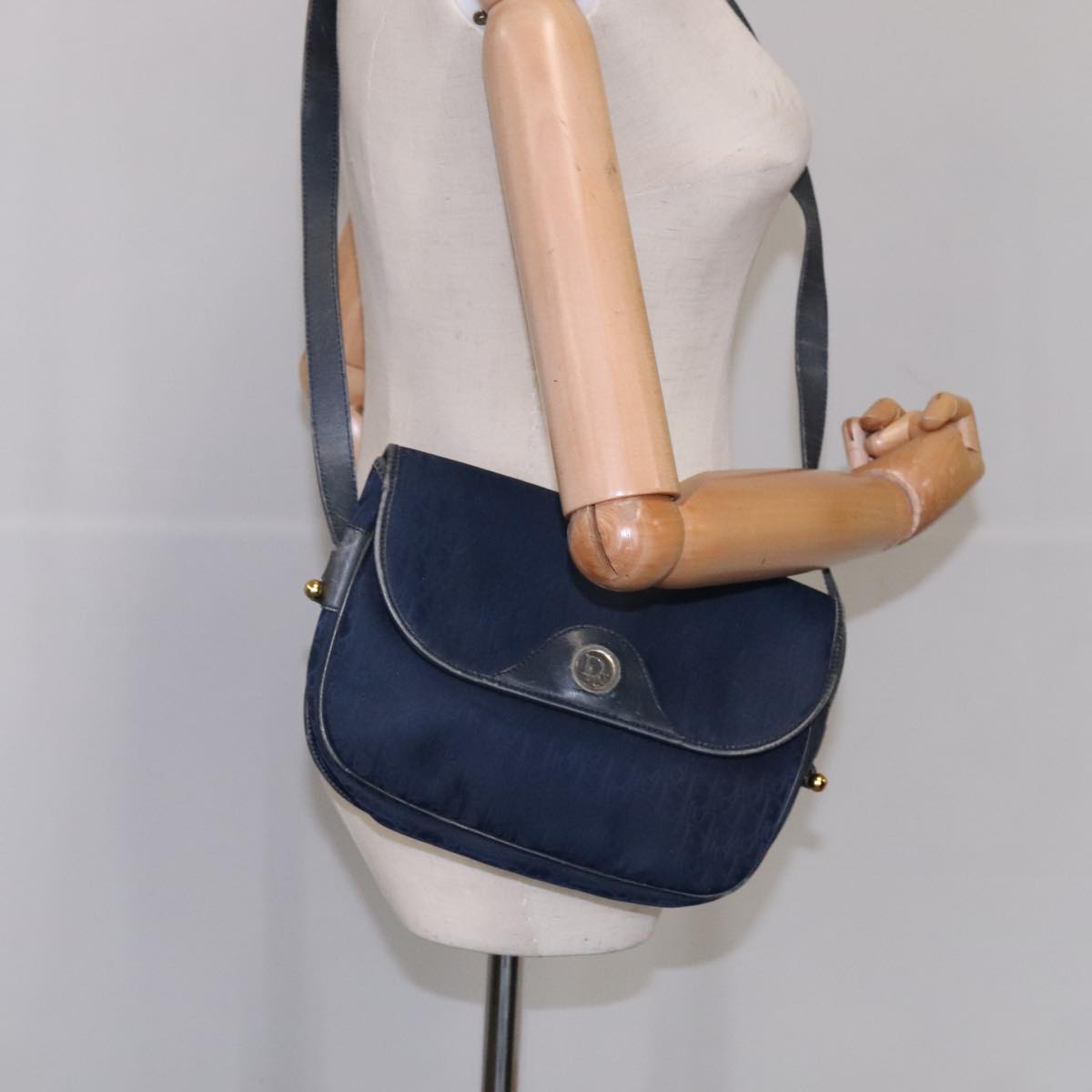 Christian Dior Trotter Canvas Shoulder Bag Navy Auth ep7123