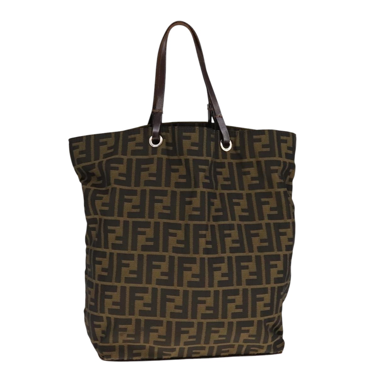 FENDI Zucca Canvas Hand Bag Brown Black Auth ep7128