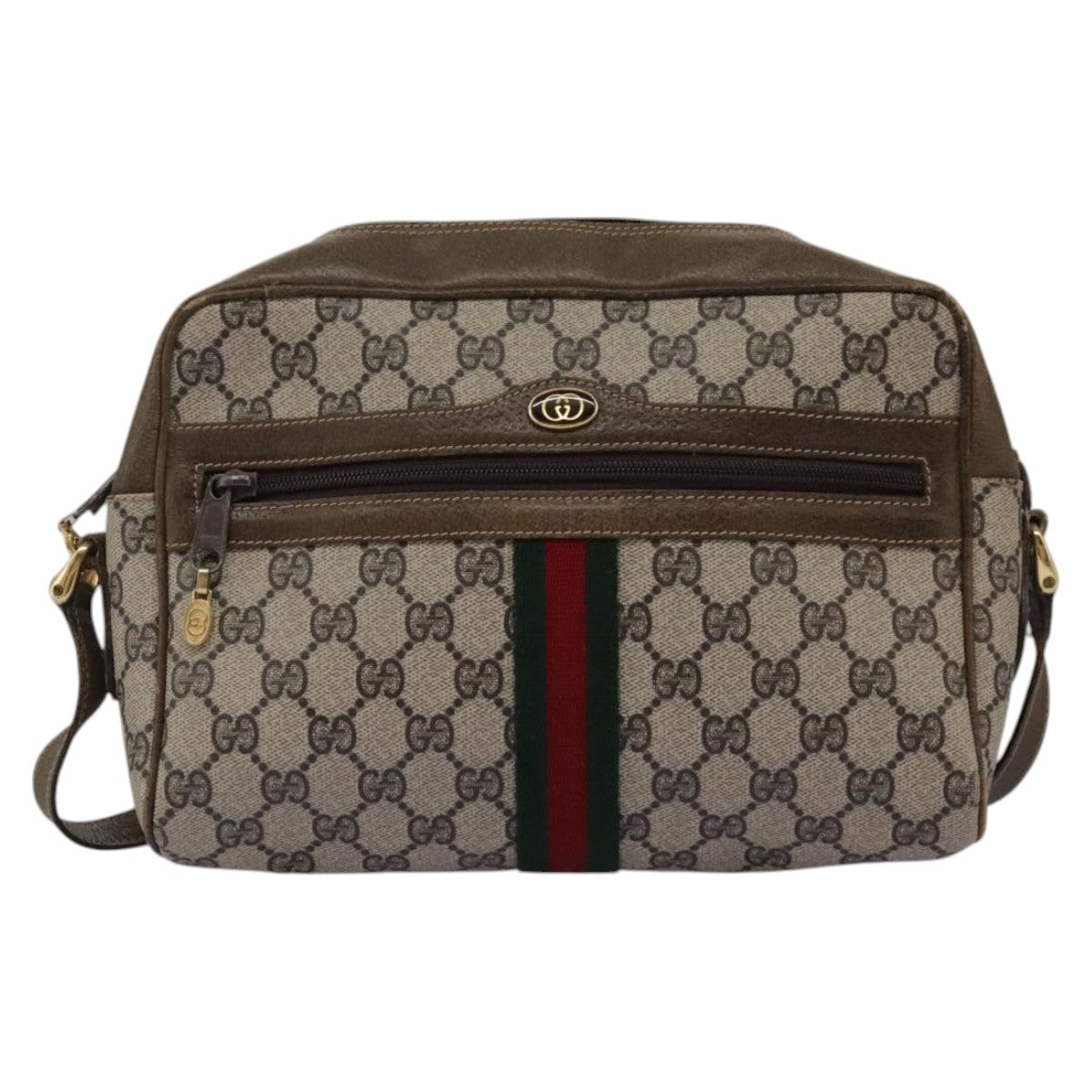 GUCCI GG Supreme Web Sherry Line Shoulder Bag PVC Beige Green Red Auth ep7185