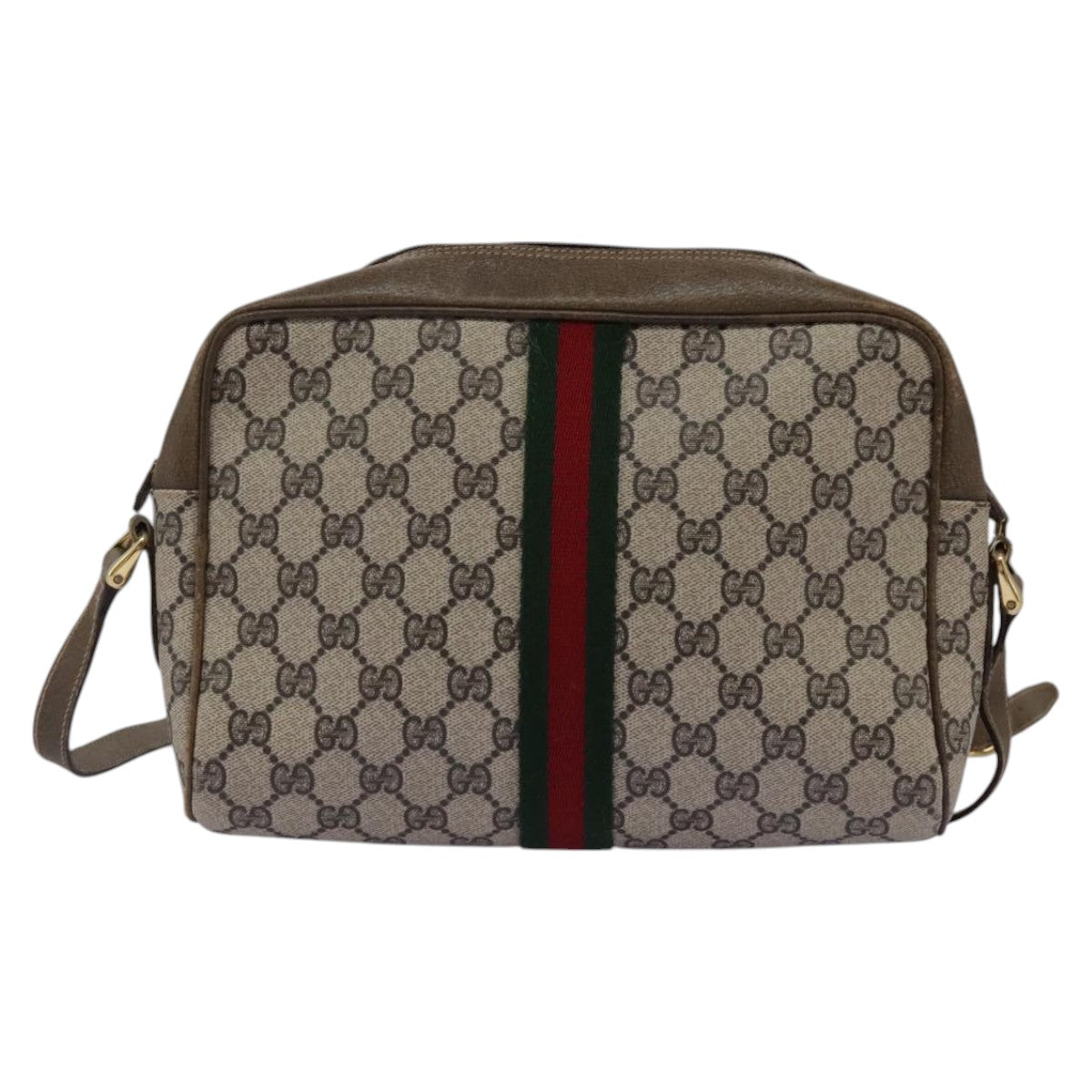 GUCCI GG Supreme Web Sherry Line Shoulder Bag PVC Beige Green Red Auth ep7185