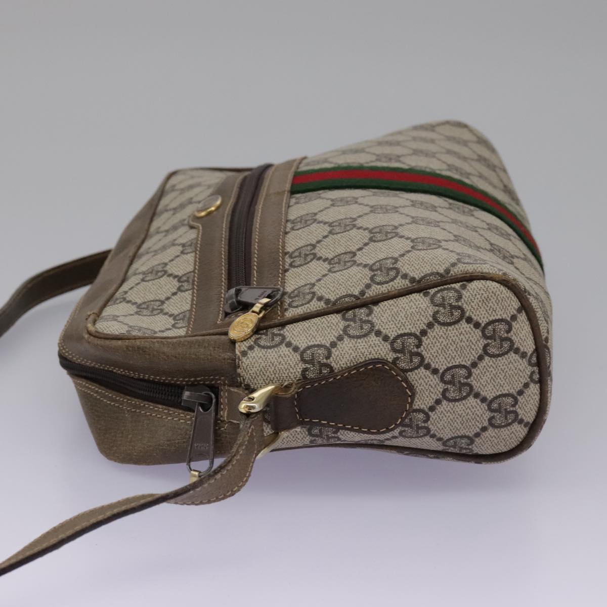 GUCCI GG Supreme Web Sherry Line Shoulder Bag PVC Beige Green Red Auth ep7185
