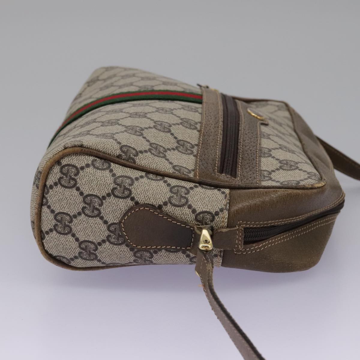 GUCCI GG Supreme Web Sherry Line Shoulder Bag PVC Beige Green Red Auth ep7185