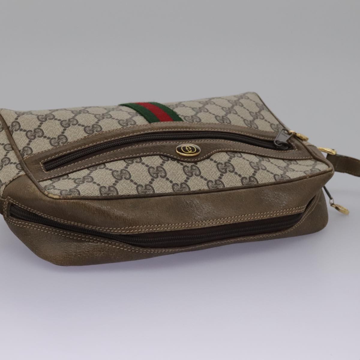 GUCCI GG Supreme Web Sherry Line Shoulder Bag PVC Beige Green Red Auth ep7185