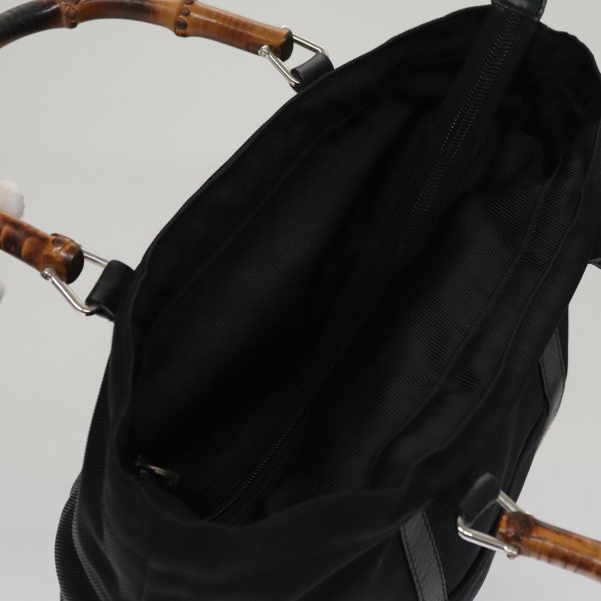 GUCCI Bamboo Hand Bag Nylon Black Auth ep7284