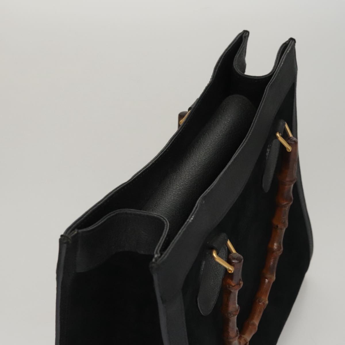 GUCCI Bamboo Hand Bag Suede Leather Black Auth ep7313