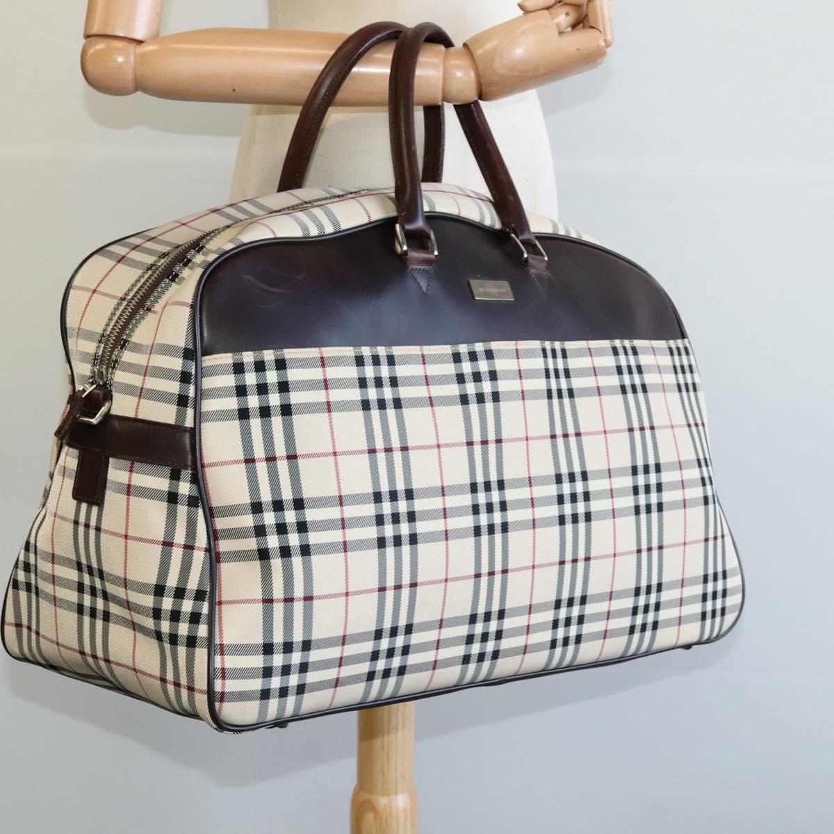 BURBERRY Nova Check Boston Bag Canvas Beige Auth ep7325
