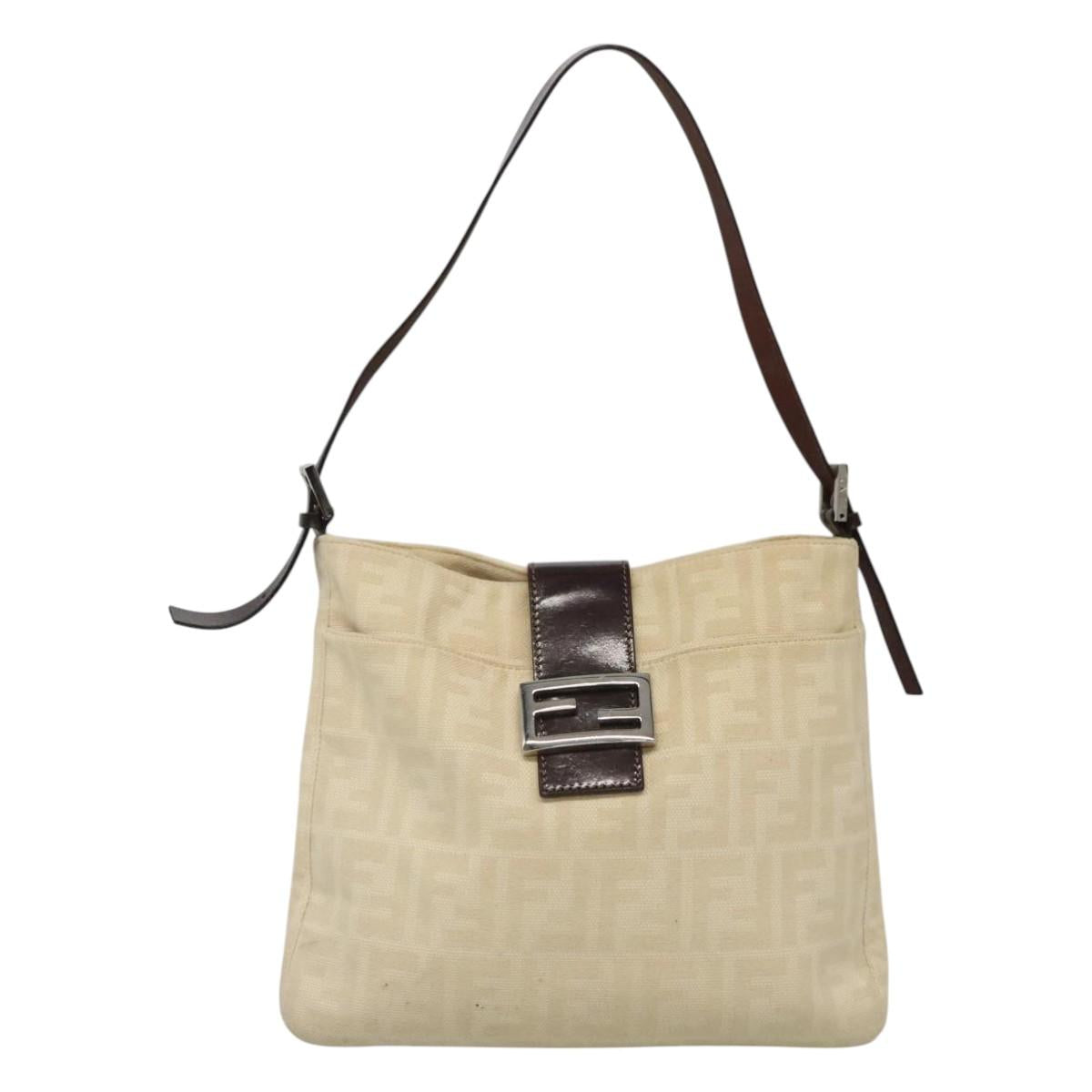 FENDI Zucca Canvas Shoulder Bag Beige Auth ep7339