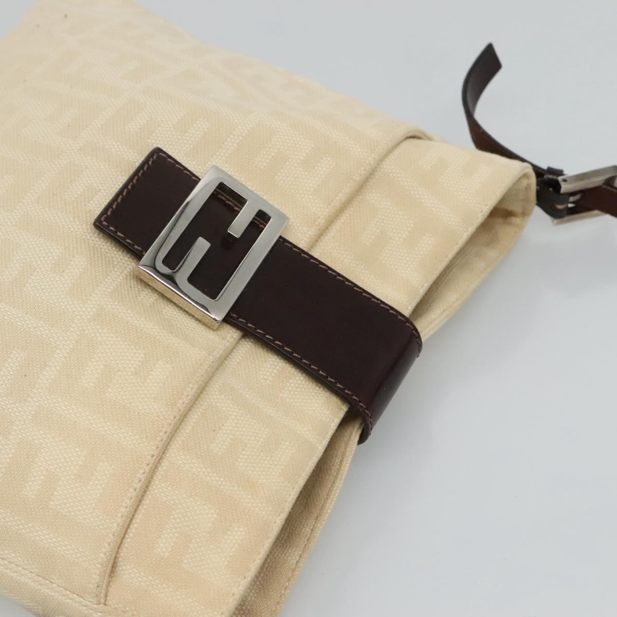 FENDI Zucca Canvas Shoulder Bag Beige Auth ep7339