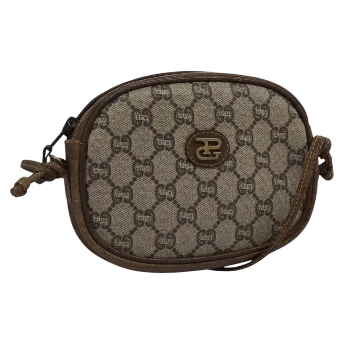 GUCCI GG Plus Supreme Shoulder Bag PVC Leather Beige Auth ep7396