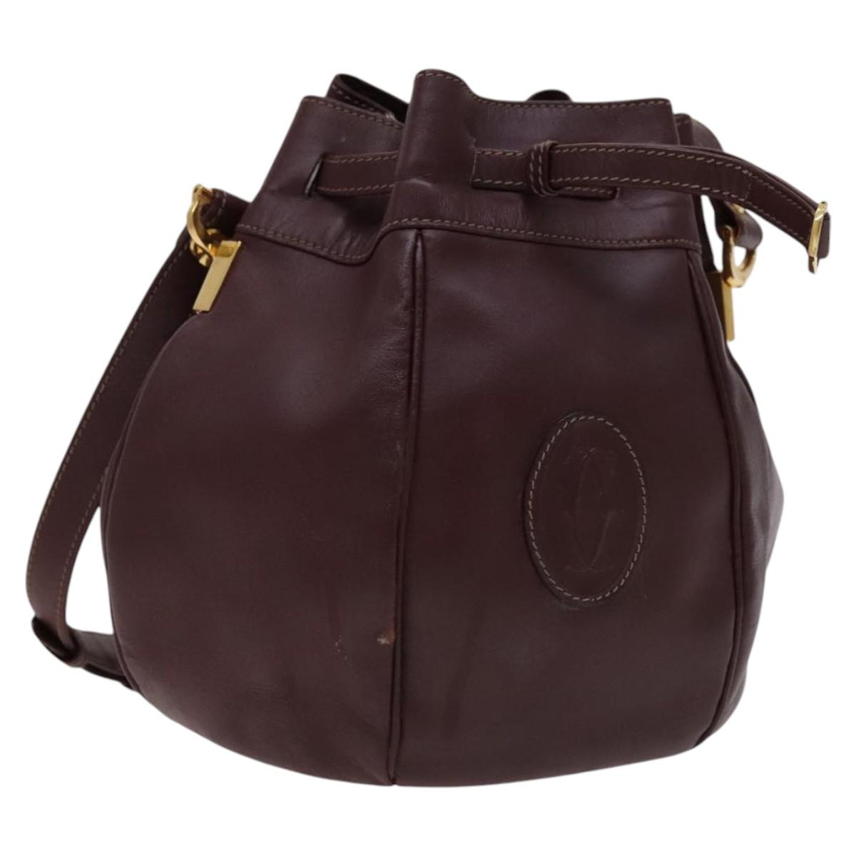 CARTIER Shoulder Bag Leather Red Auth ep7404