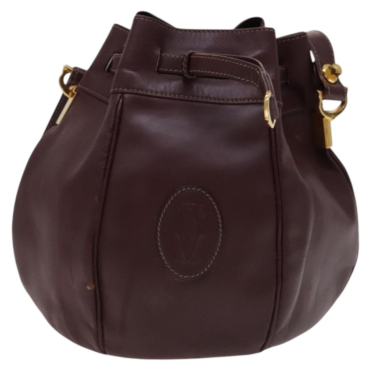 CARTIER Shoulder Bag Leather Red Auth ep7404