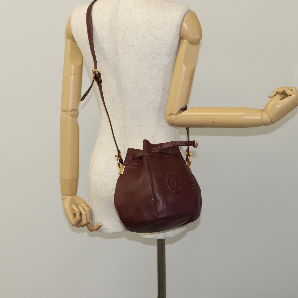 CARTIER Shoulder Bag Leather Red Auth ep7404