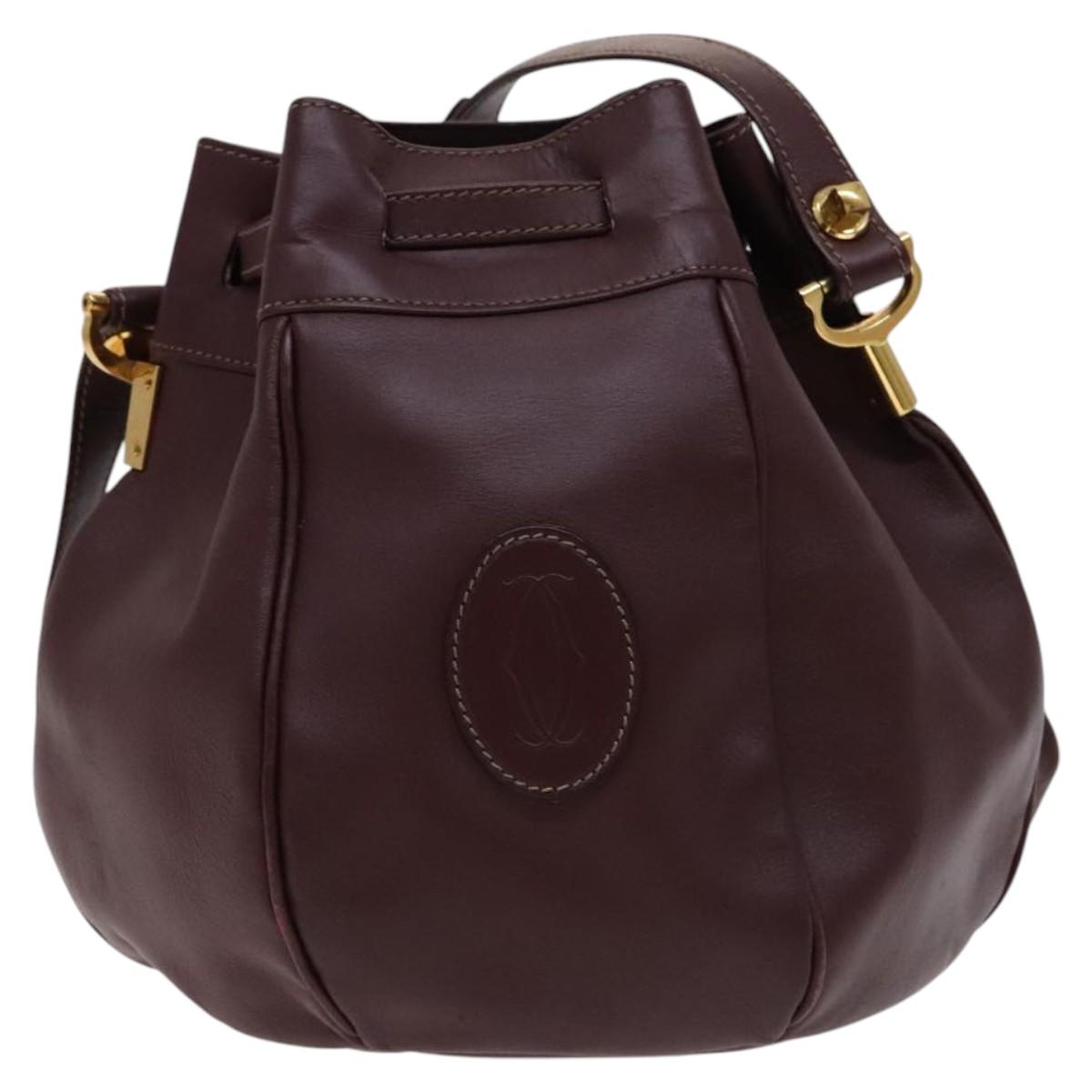 CARTIER Shoulder Bag Leather Red Auth ep7404