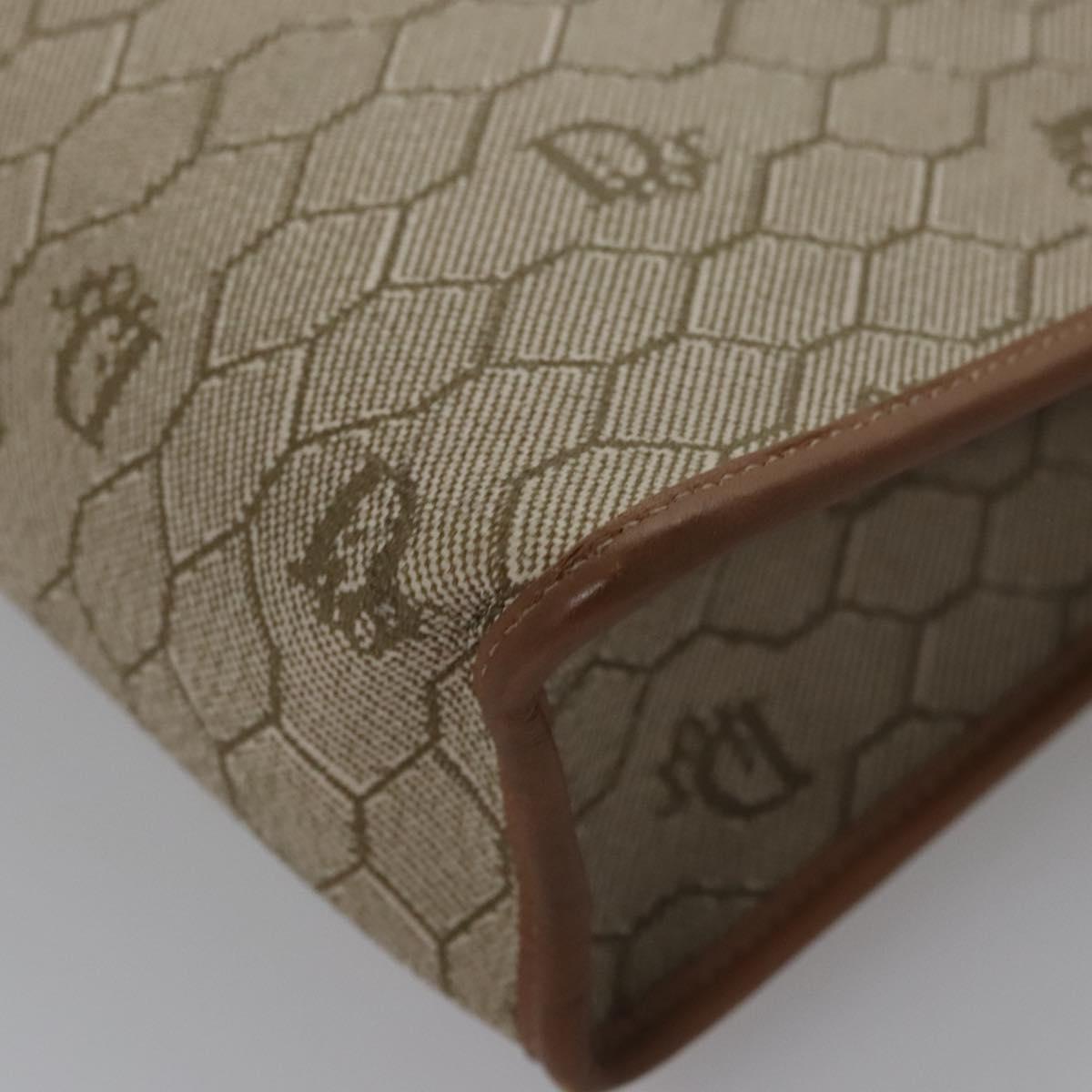 Christian Dior Honeycomb Canvas Clutch Bag PVC Leather Beige Gold Auth ep7407