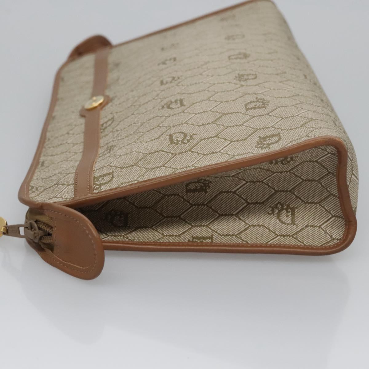 Christian Dior Honeycomb Canvas Clutch Bag PVC Leather Beige Gold Auth ep7407
