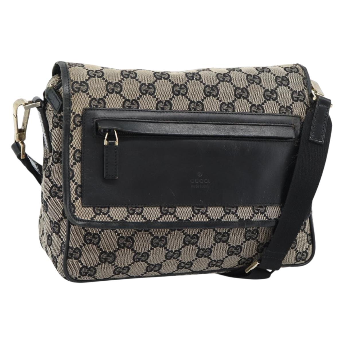 GUCCI GG Canvas Shoulder Bag Black 019 0375 Auth ep7418