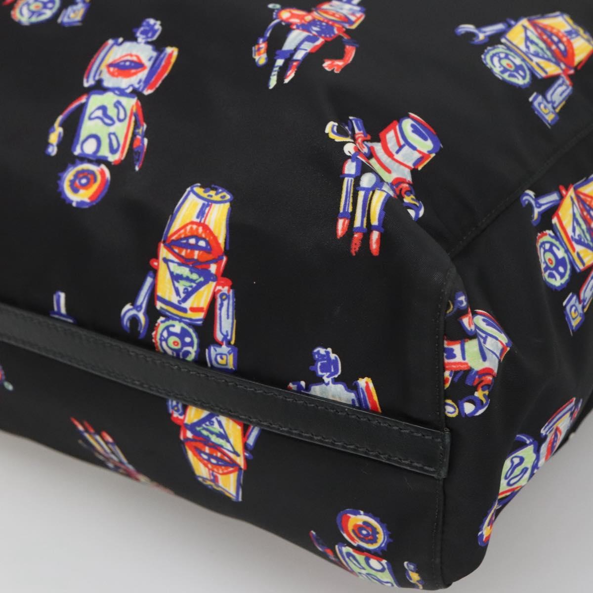 PRADA Tote Bag Nylon Black Silver Auth ep7424