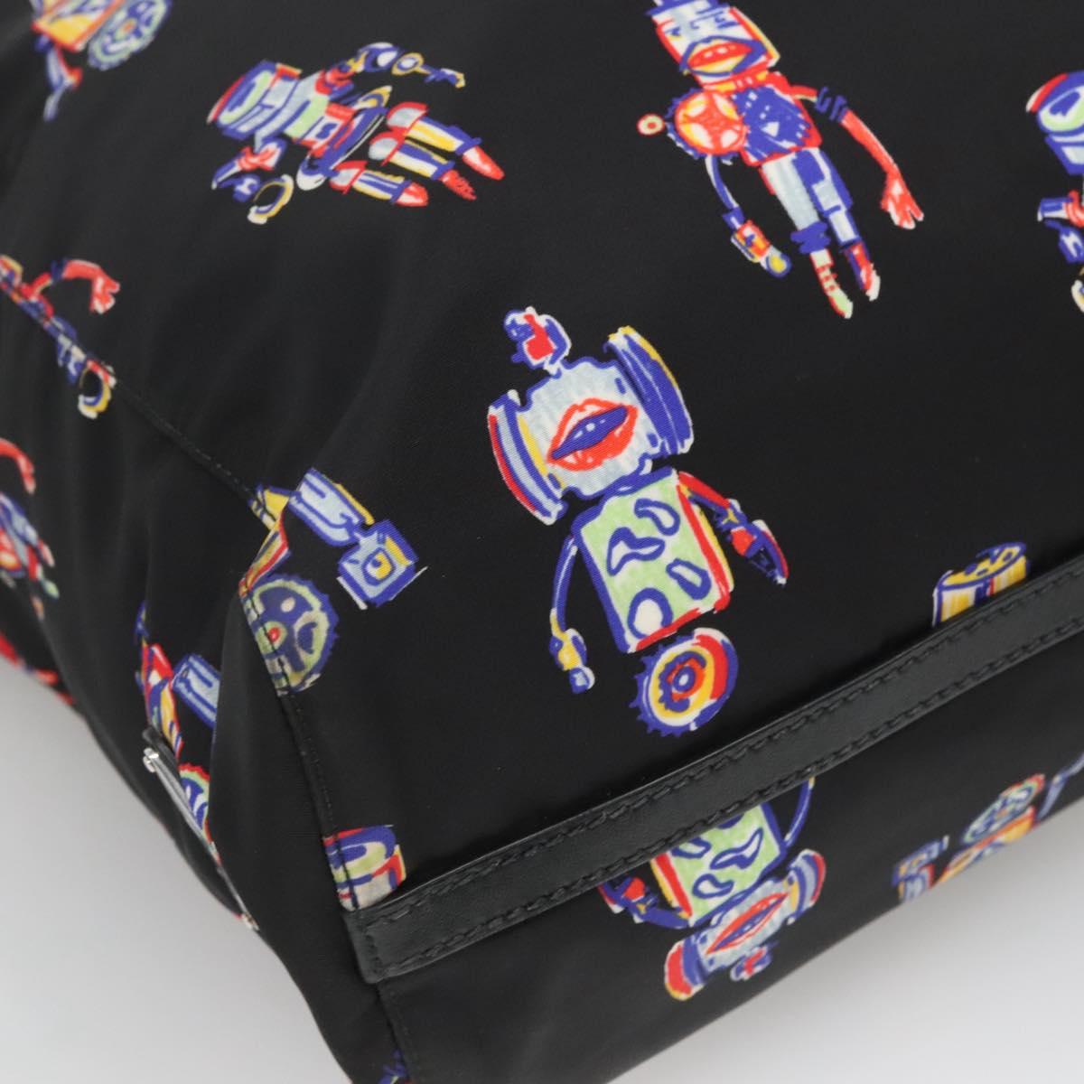 PRADA Tote Bag Nylon Black Silver Auth ep7424