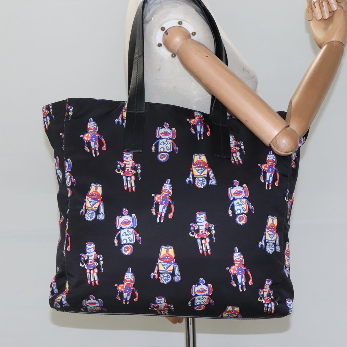 PRADA Tote Bag Nylon Black Silver Auth ep7424