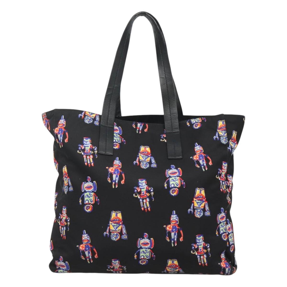 PRADA Tote Bag Nylon Black Silver Auth ep7424