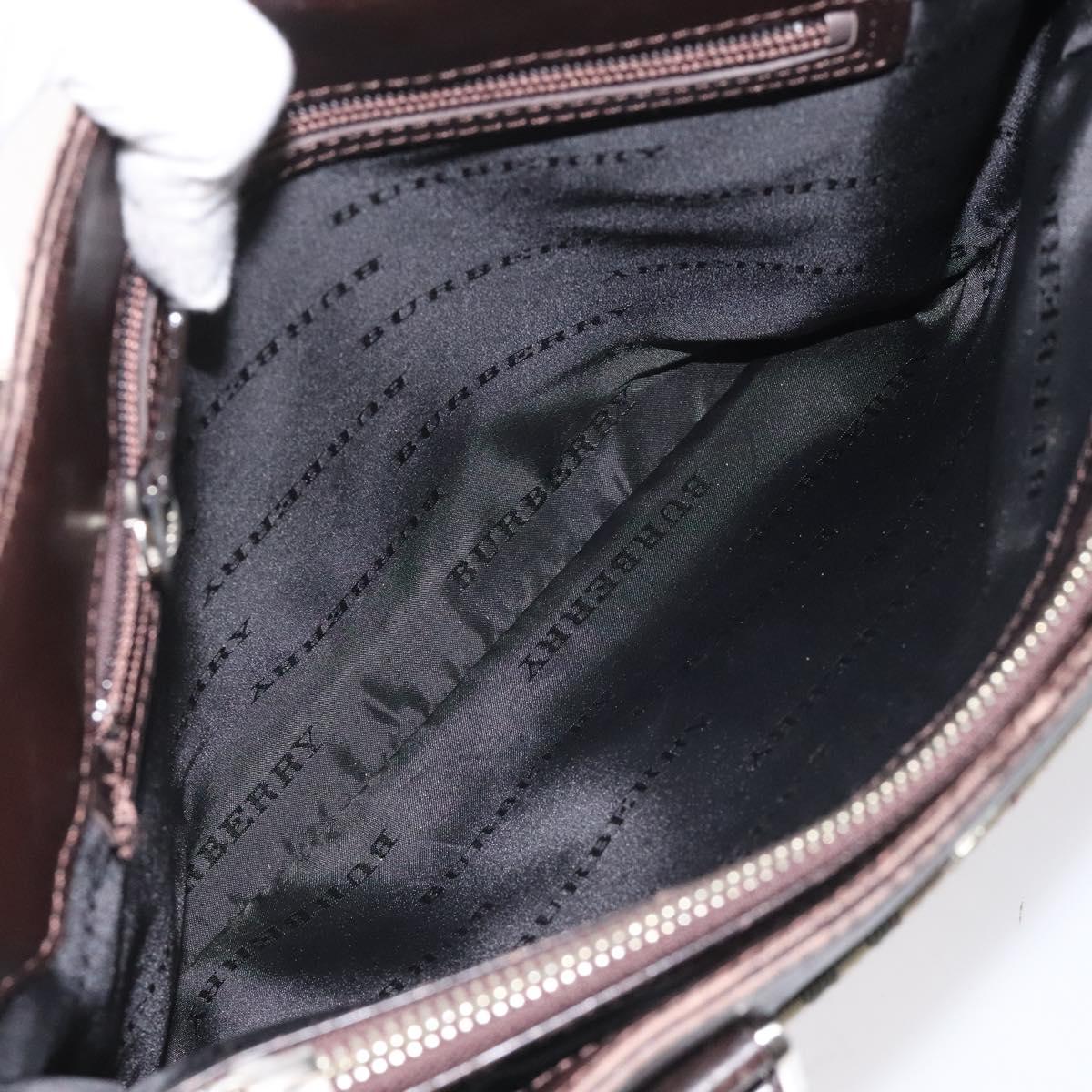 BURBERRY Nova Check Hand Bag Nylon Beige Dark Brown Silver Auth ep7479