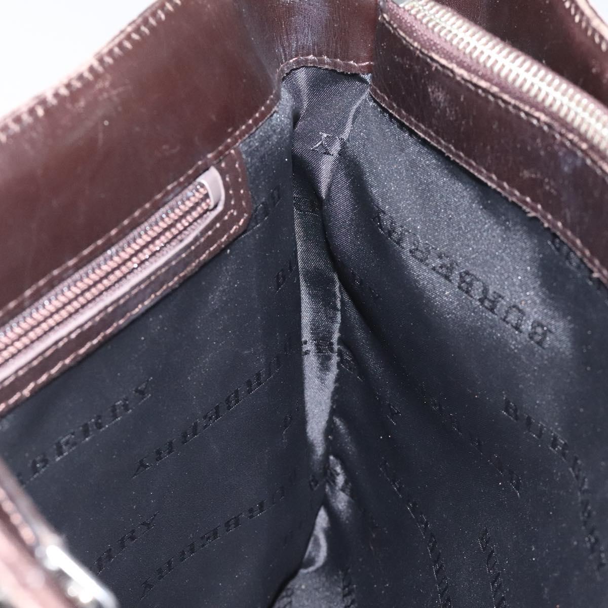 BURBERRY Nova Check Hand Bag Nylon Beige Dark Brown Silver Auth ep7479