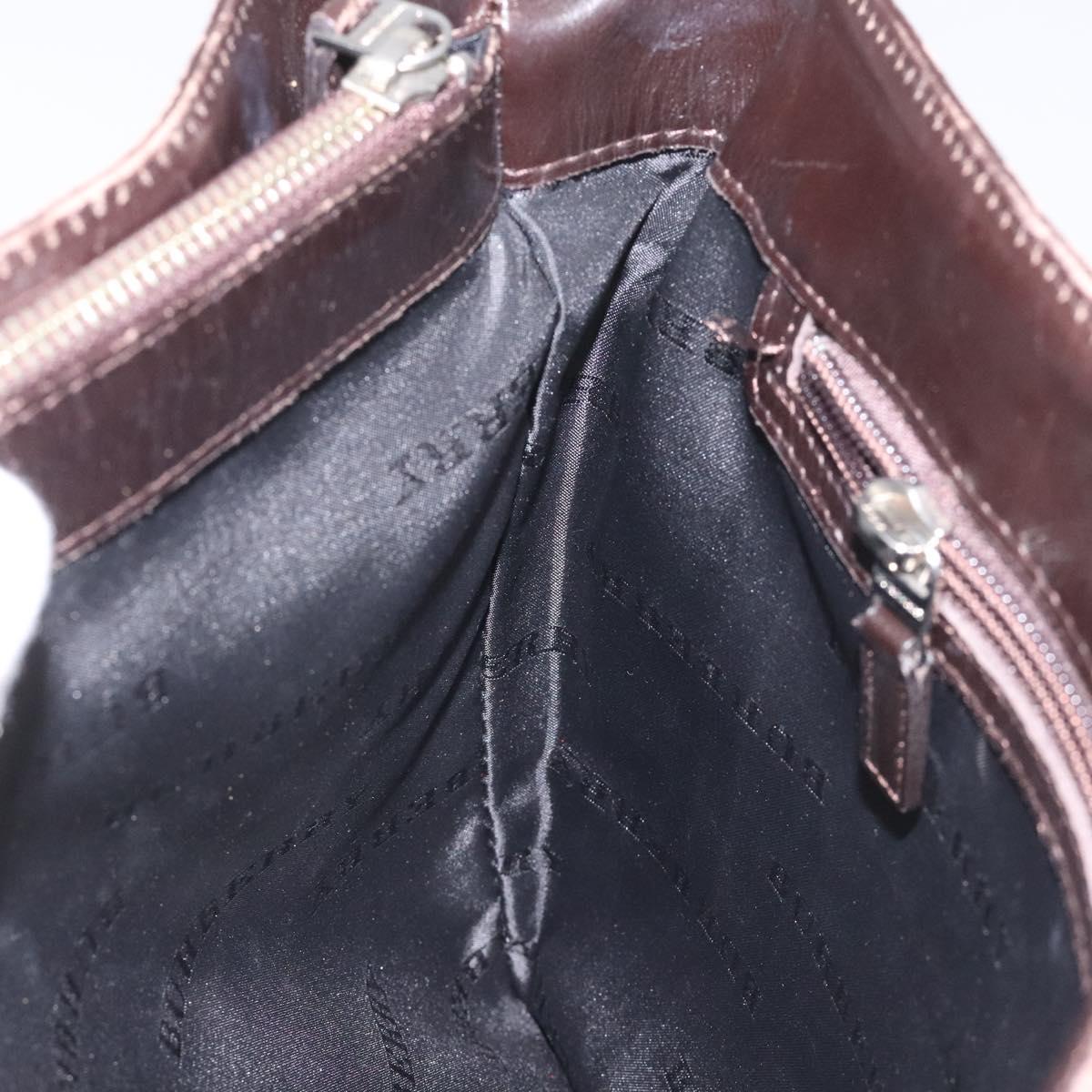 BURBERRY Nova Check Hand Bag Nylon Beige Dark Brown Silver Auth ep7479