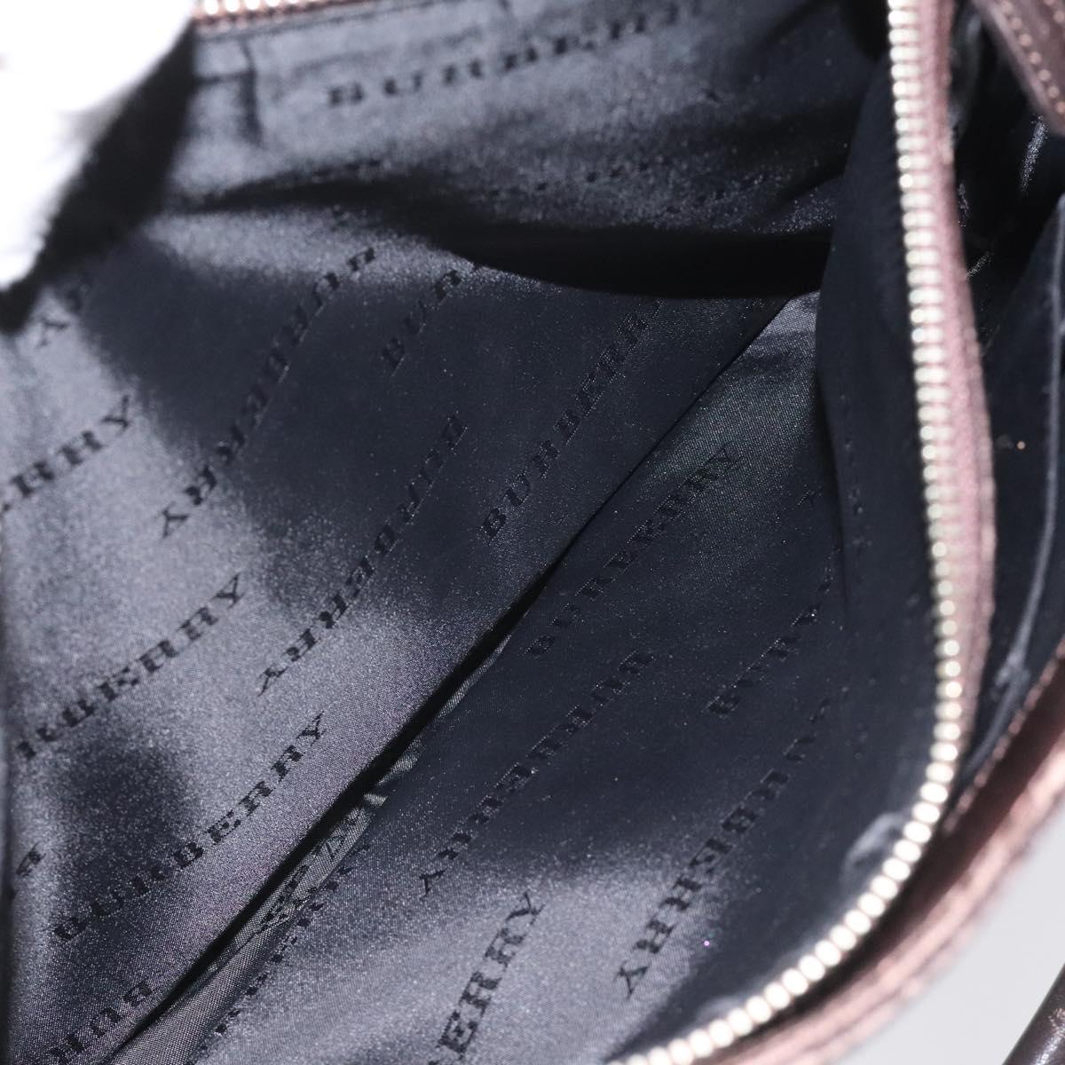 BURBERRY Nova Check Hand Bag Nylon Beige Dark Brown Silver Auth ep7479