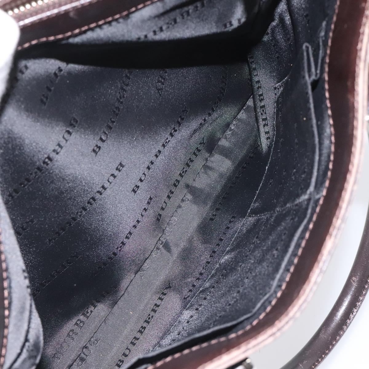 BURBERRY Nova Check Hand Bag Nylon Beige Dark Brown Silver Auth ep7479