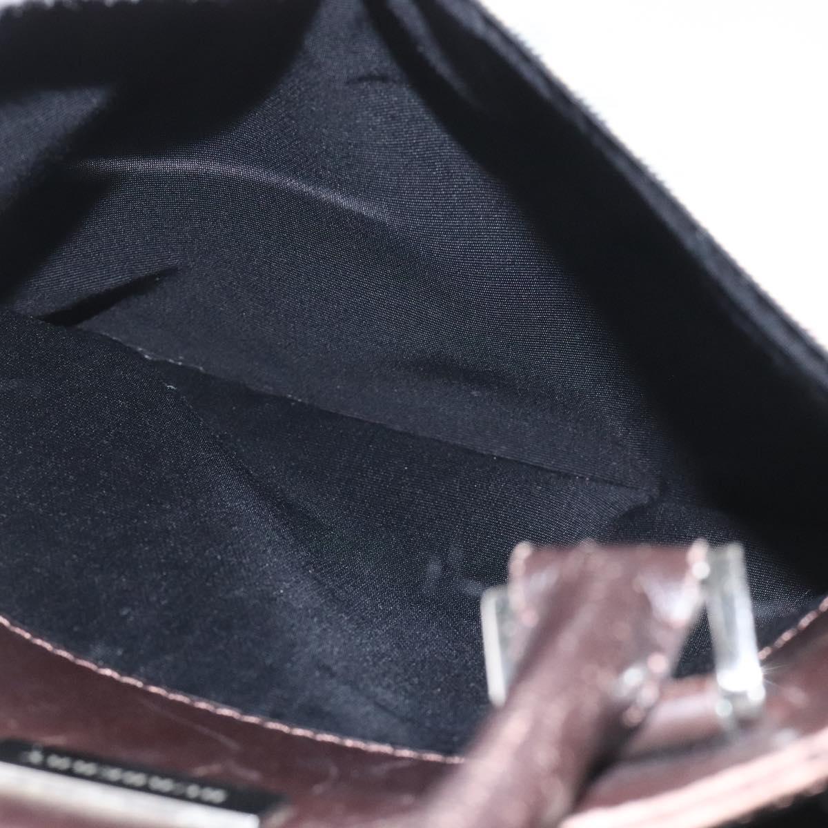 BURBERRY Nova Check Hand Bag Nylon Beige Dark Brown Silver Auth ep7479