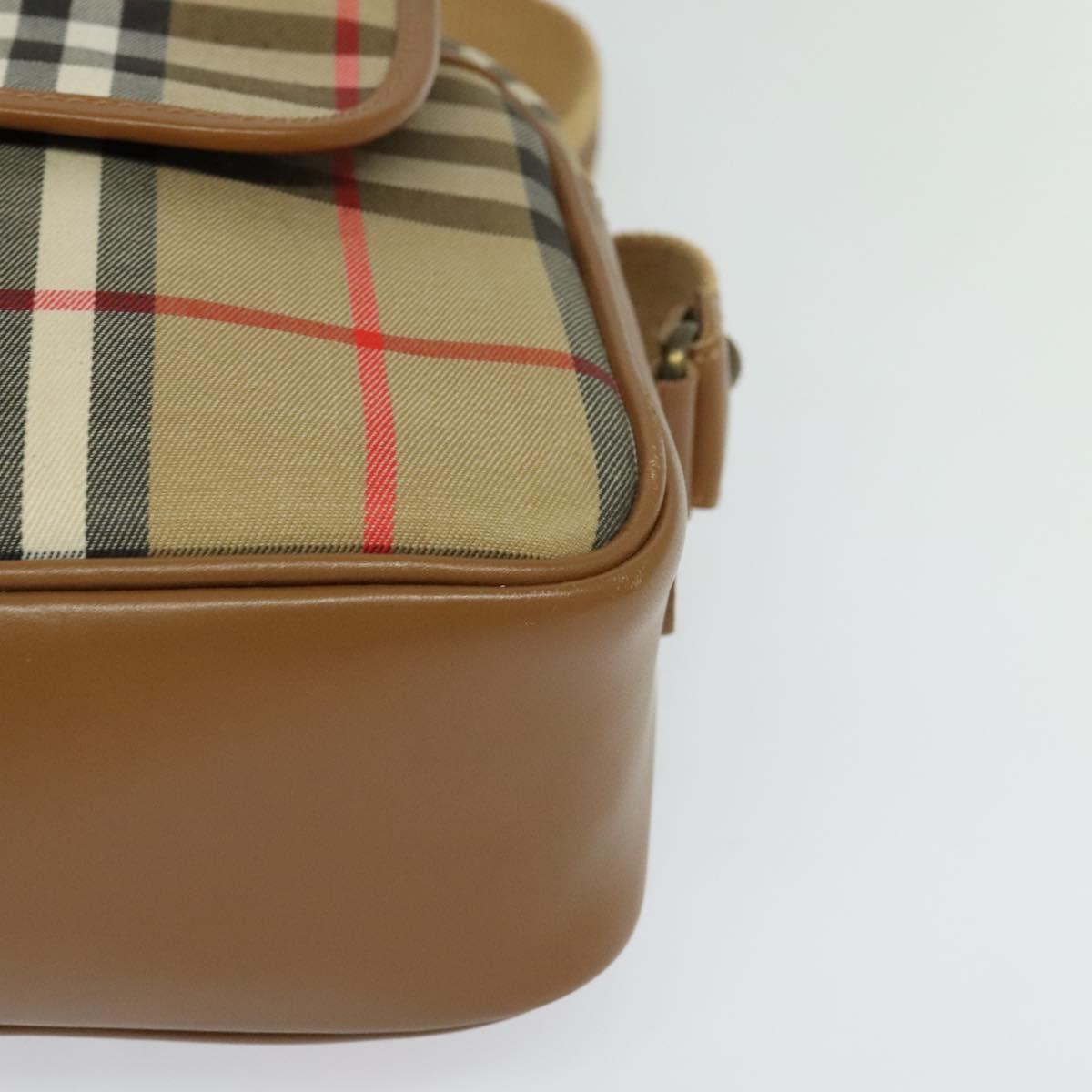 Burberrys Nova Check Shoulder Bag Canvas Leather Beige Gold Auth ep7522