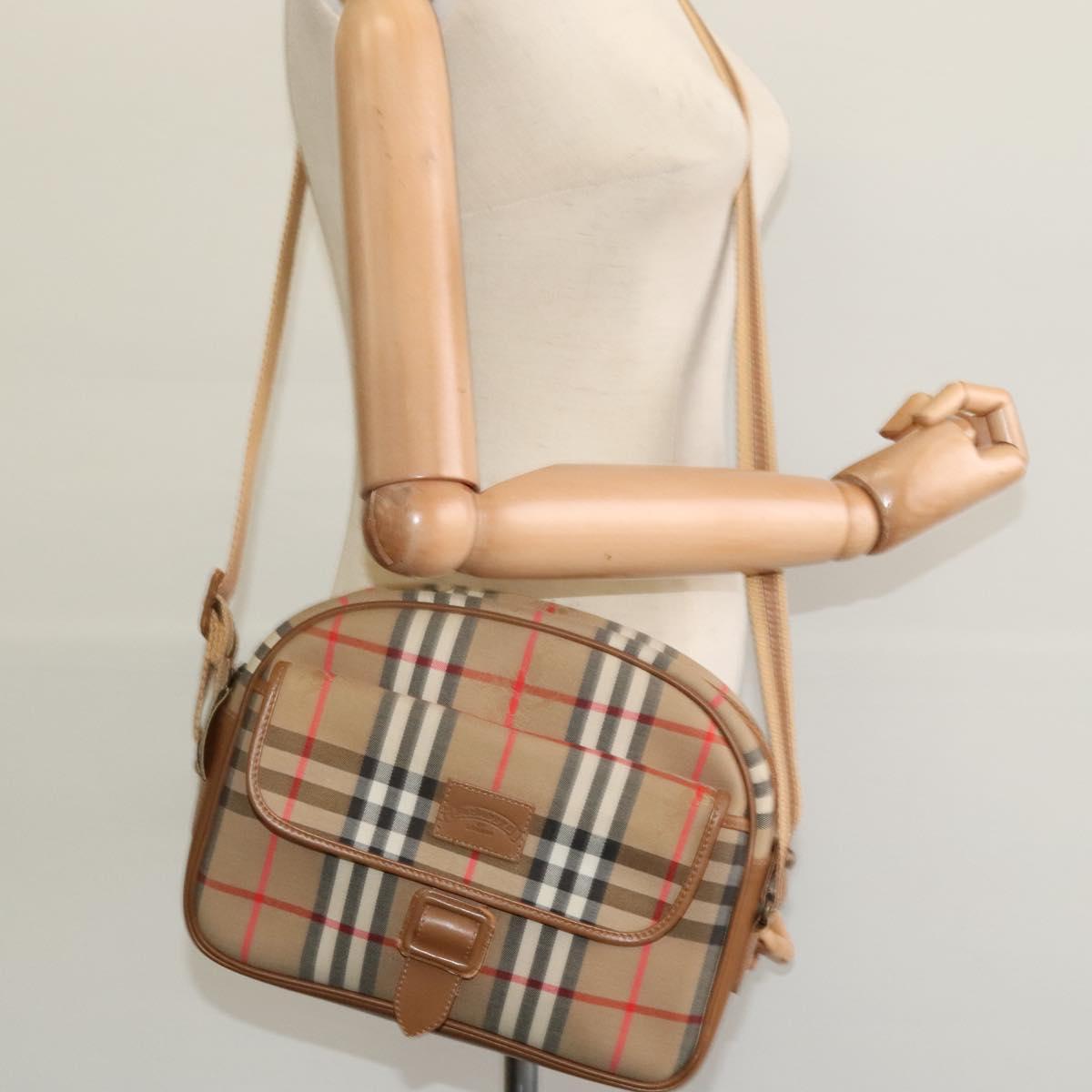 Burberrys Nova Check Shoulder Bag Canvas Leather Beige Gold Auth ep7522