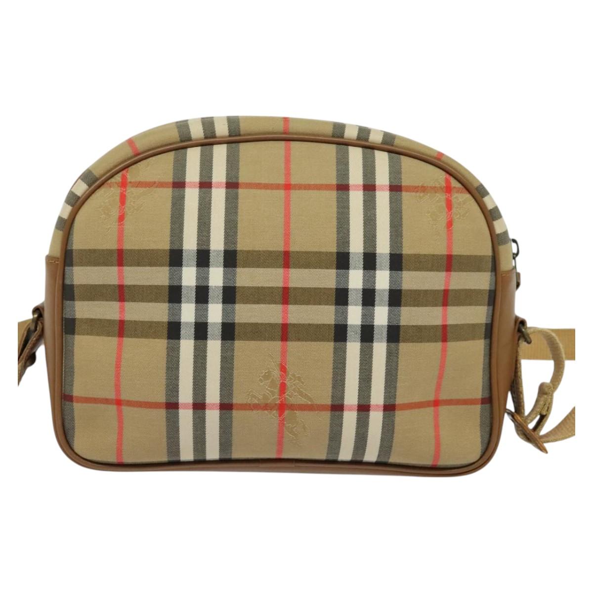 Burberrys Nova Check Shoulder Bag Canvas Leather Beige Gold Auth ep7522