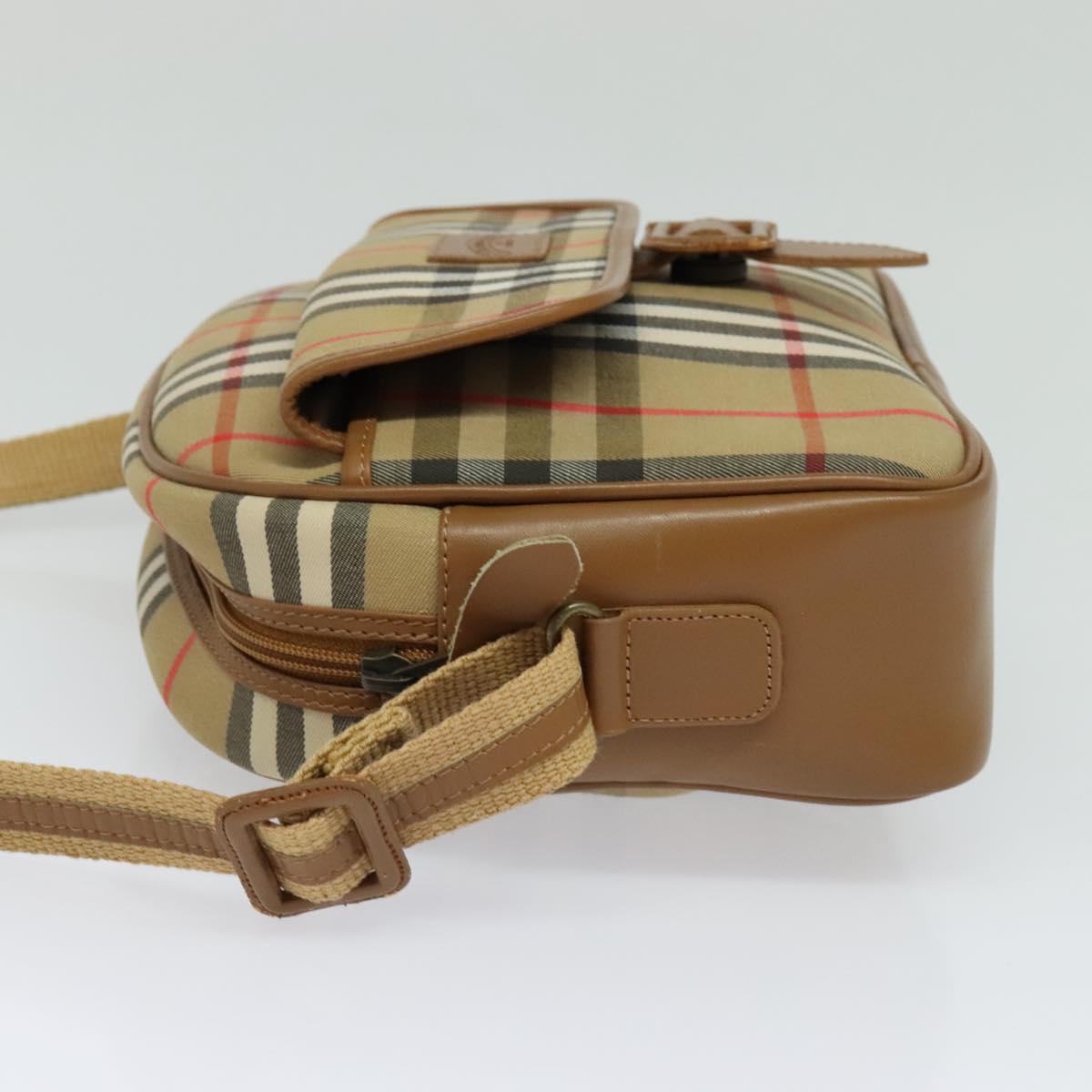 Burberrys Nova Check Shoulder Bag Canvas Leather Beige Gold Auth ep7522