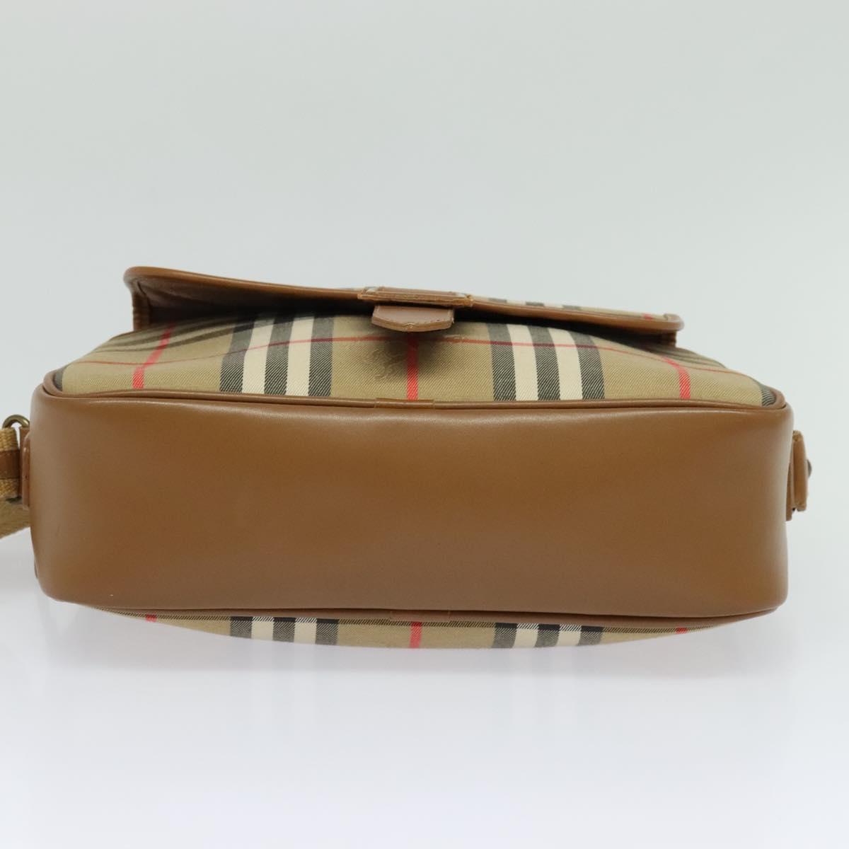 Burberrys Nova Check Shoulder Bag Canvas Leather Beige Gold Auth ep7522