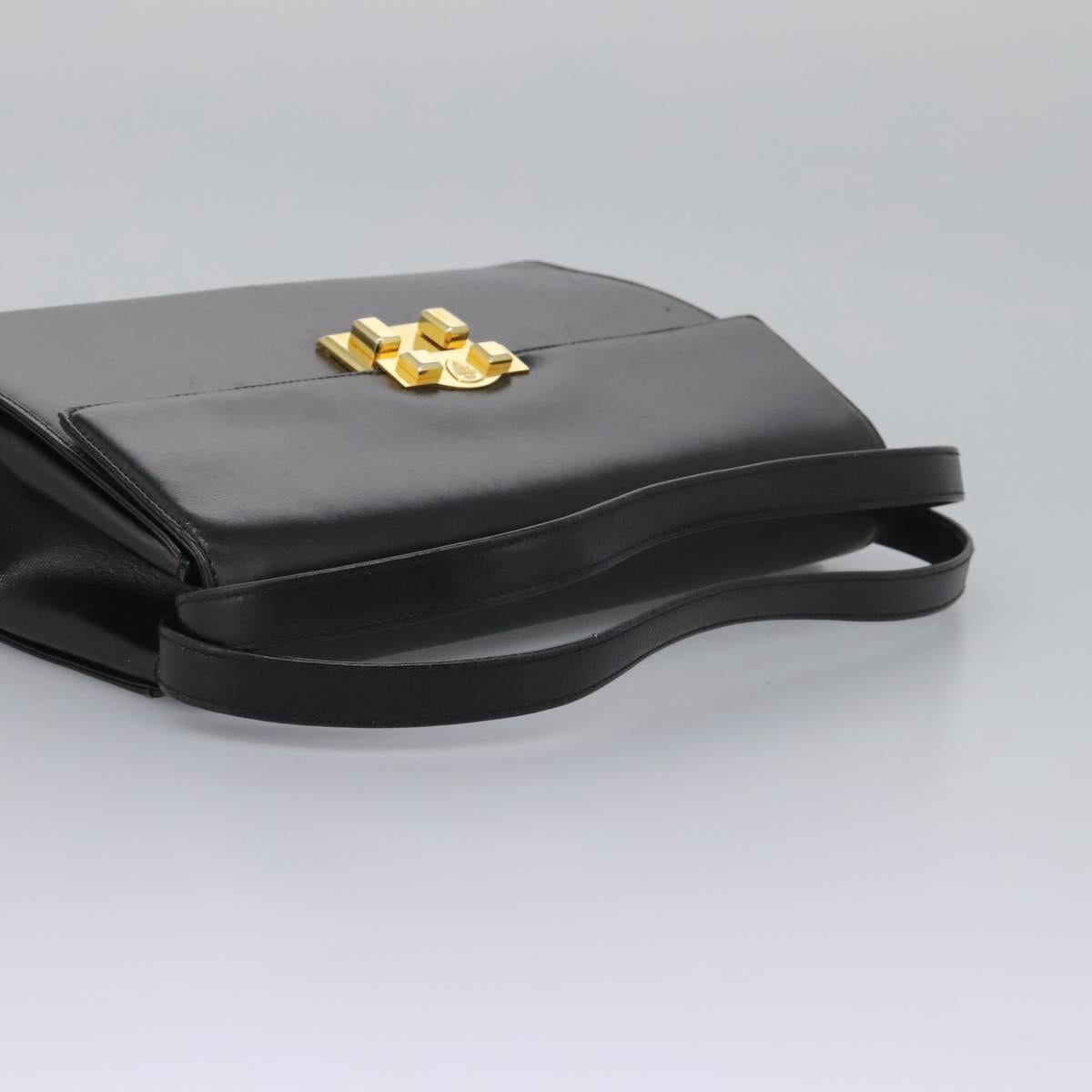 GUCCI Hand Bag Leather Black Gold Auth ep7529