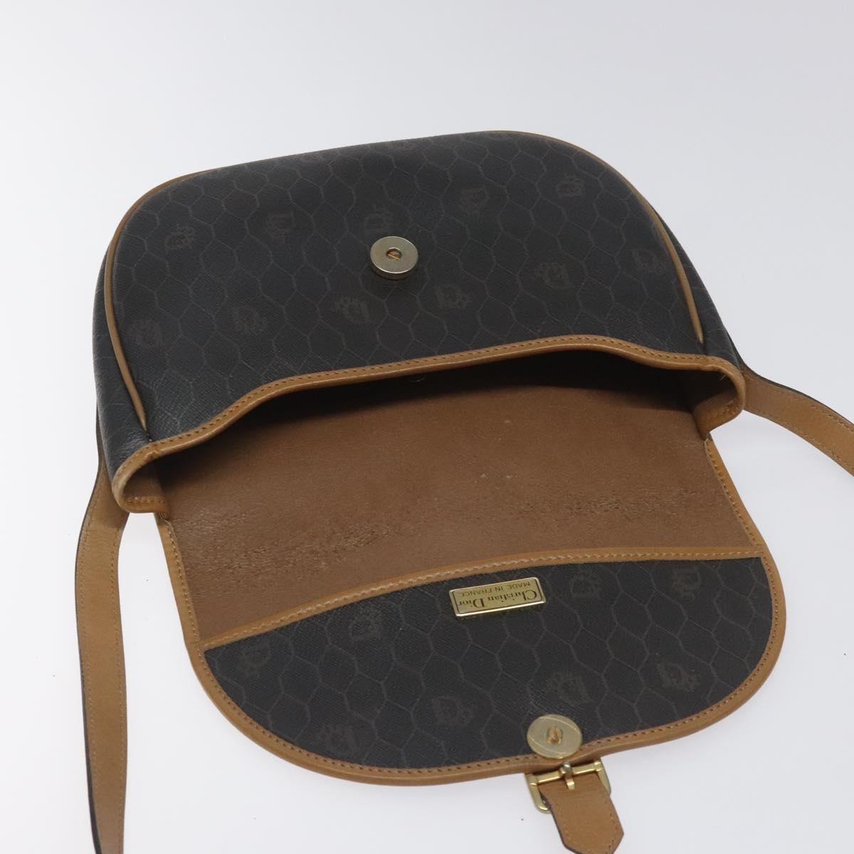 Christian Dior Honeycomb Canvas Chain Shoulder Bag PVC Black gold Auth ep7550