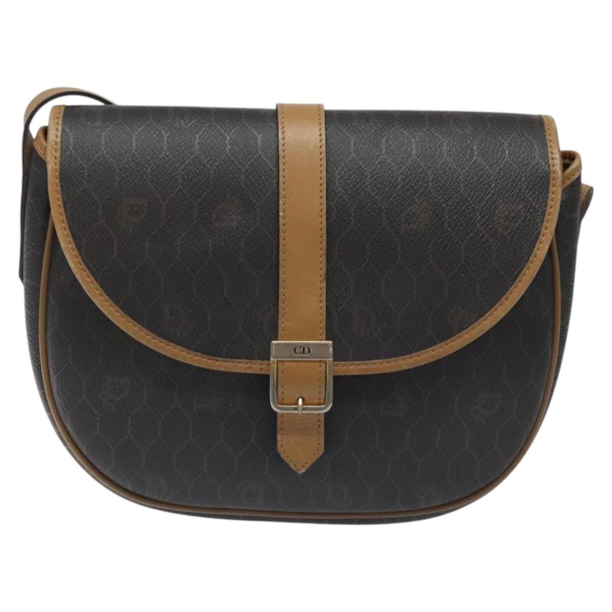 Christian Dior Honeycomb Canvas Chain Shoulder Bag PVC Black gold Auth ep7550