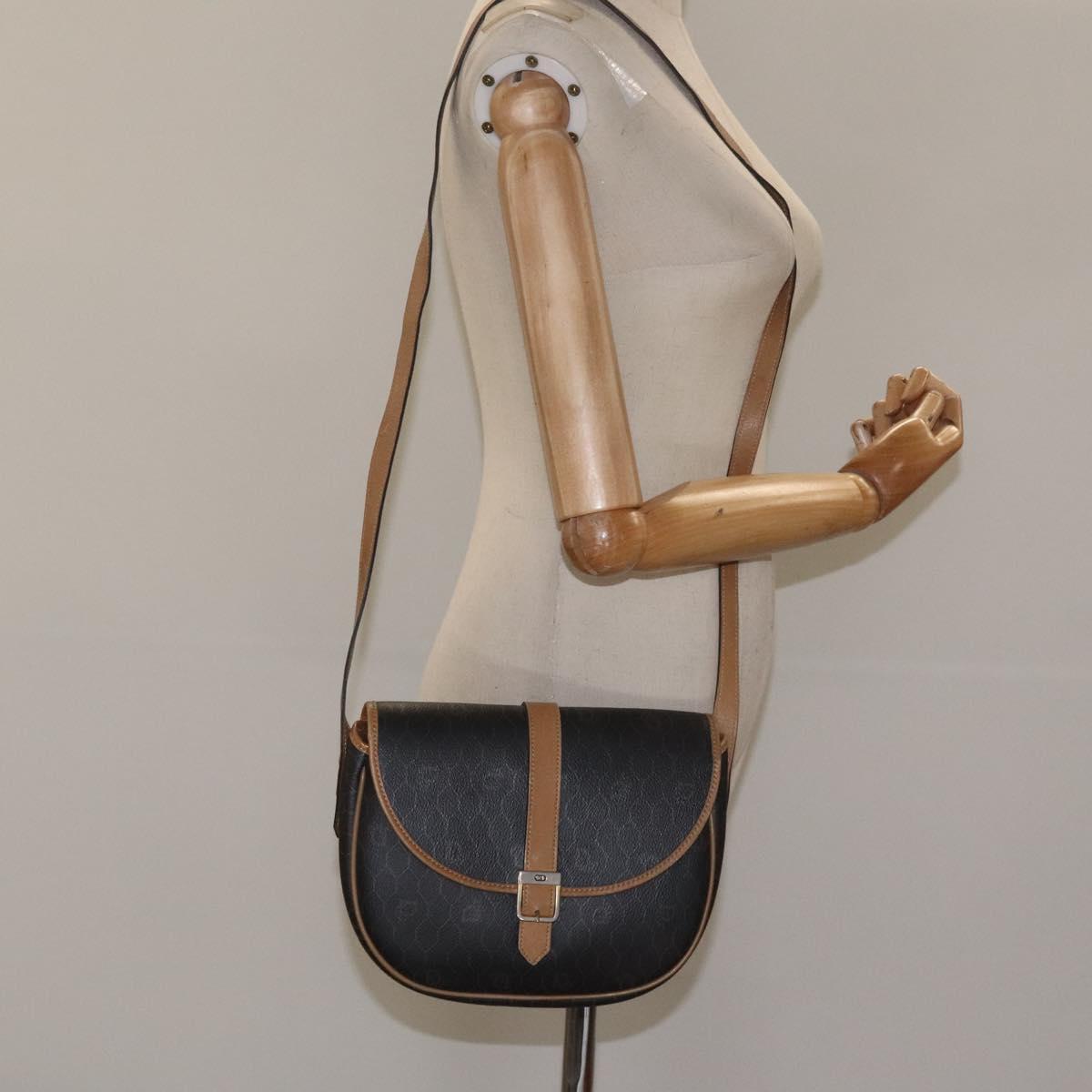 Christian Dior Honeycomb Canvas Chain Shoulder Bag PVC Black gold Auth ep7550