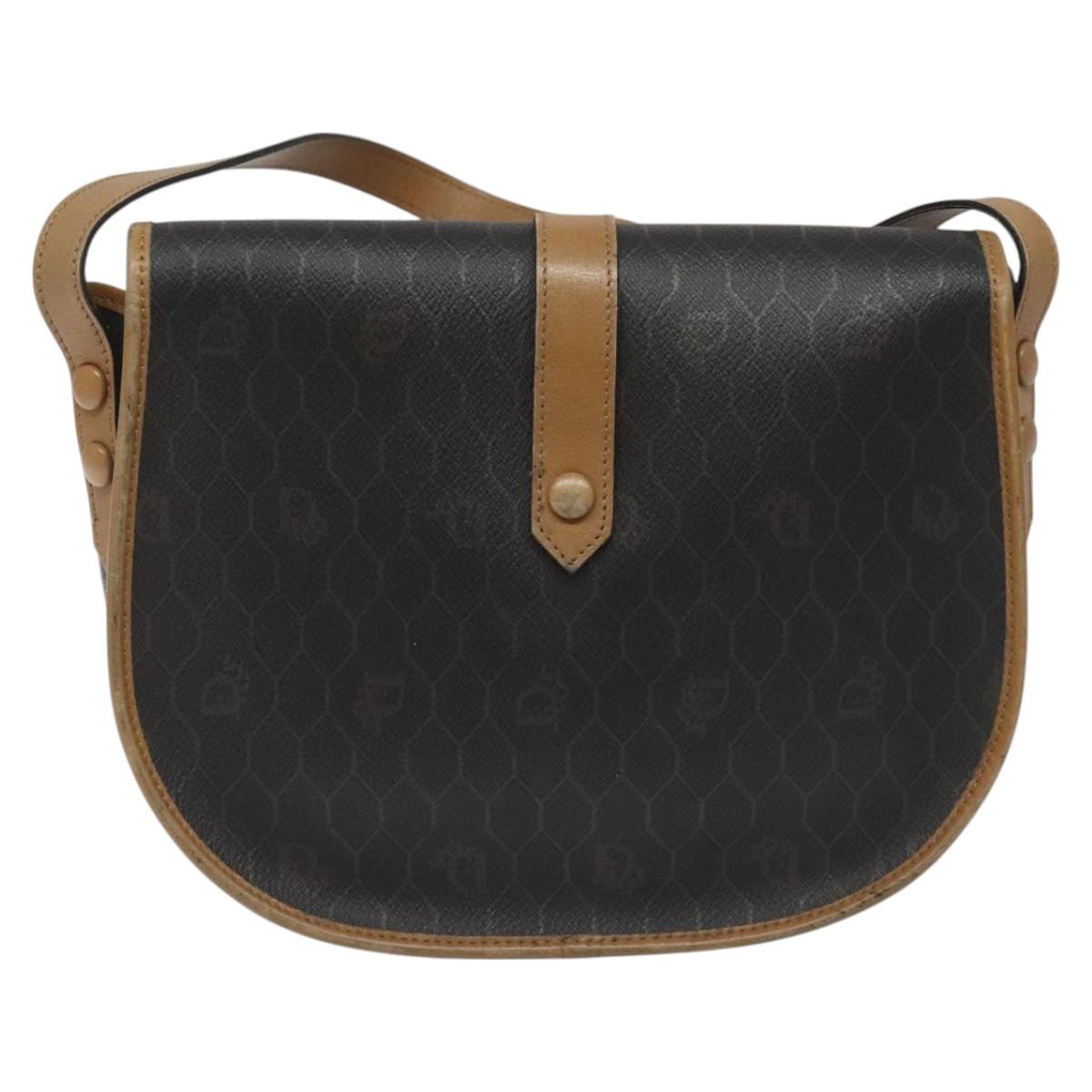 Christian Dior Honeycomb Canvas Chain Shoulder Bag PVC Black gold Auth ep7550